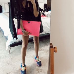 prada neon clutch